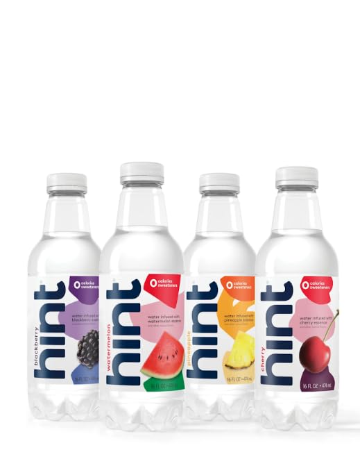 Hint Water Best Sellers Pack, 3 Bottles Each of: Watermelon, Blackberry, Cherry, and Pineapple, Zero Calories, Zero Sugar and Zero Sweeteners, 16 Fl Oz (Pack of 12)