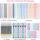 52 PCS Aesthetic School Supplies with Cute Pencil Case, Stationery Essentials with Pens Pencils and Pastel Highlighters Set, College Back to School Supplies for Teen Girls, Office Supplies - Pink