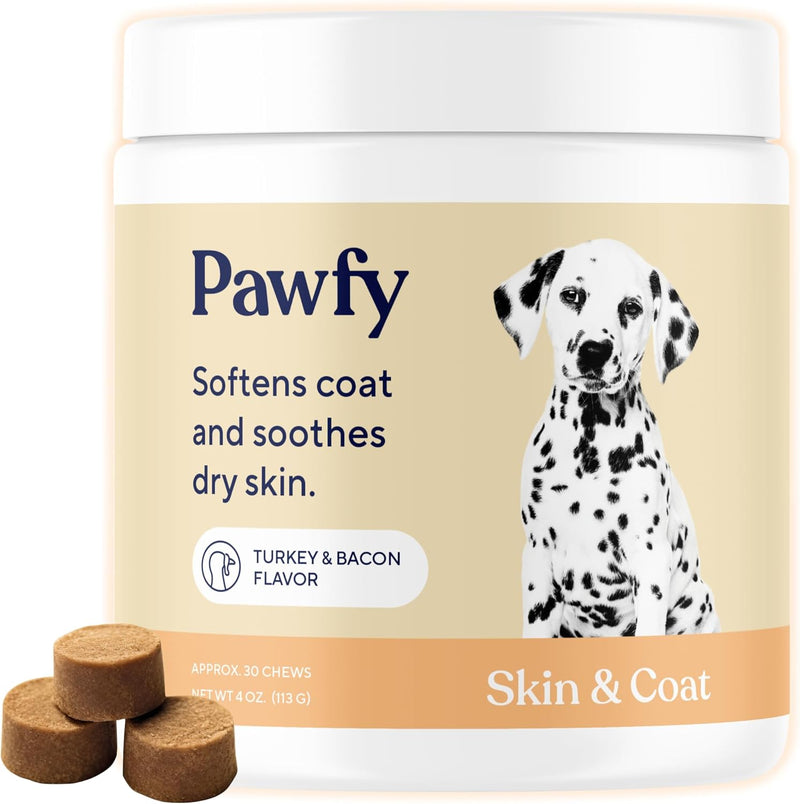 Pawfy Dog Allergy Relief Chews | Advanced Dog Licking Paws Treatment | Allergy Medicine for Dogs & Itching Skin Relief | Immune Support & Coat Defense | 30 Tasty Supplements (Bacon)