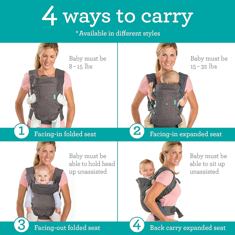 Infantino Flip Advanced 4-in-1 Carrier - Ergonomic, convertible, face-in and face-out front and back carry for newborns and older babies