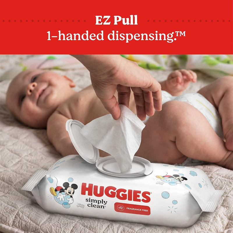 Huggies Simply Clean Fragrance-Free Baby Wipes, Unscented Diaper Wipes, 11 Flip-Top Packs (704 Wipes Total)