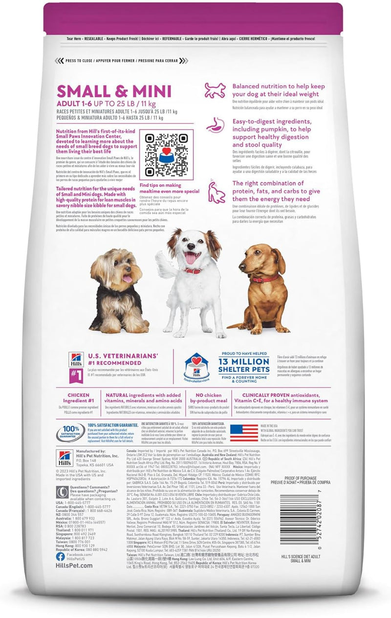 Hill's Science Diet Small & Mini, Adult 1-6, Small & Mini Breeds Premium Nutrition, Dry Dog Food, Chicken & Brown Rice, 4.5 lb Bag